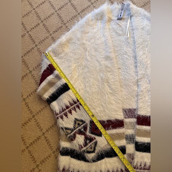 Design Lab ivory open front long sleeved cardigan w black & maroon design XS - Picture 4 of 9